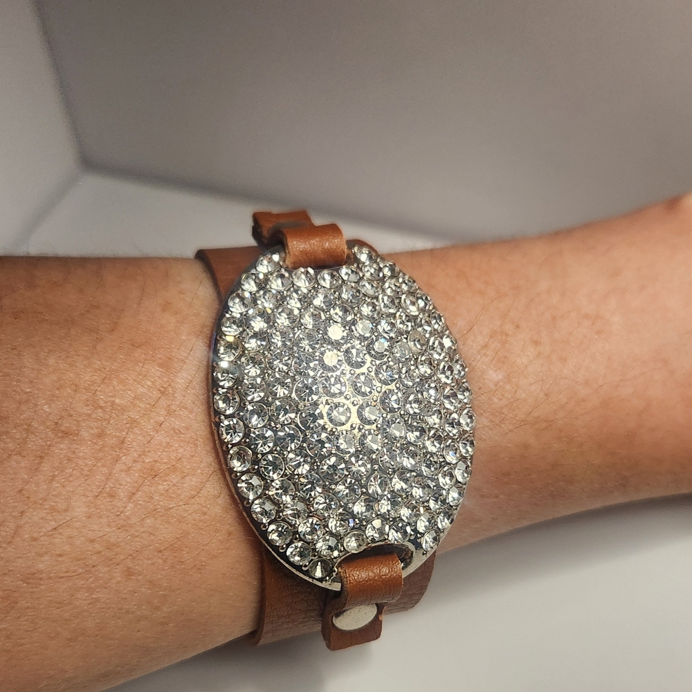 Paparazzi Silver and Tan Leather Bracelet